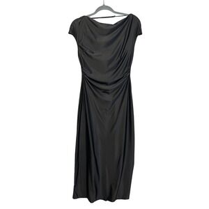 Black Cowl Neck‎ Midi Dress Womens Size Small Cap Sleeve Formal Evening Gown